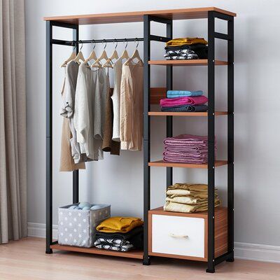 A room-saving clothes rack is very important for the household with a limited balcony room? Structure with iron and density board material, it offers better bearing capacity and a long lifespan? Designed into horizontal and vertical stretching for more clothes? You can easily retract it when not in use.Features: A room-saving clothes rack is very important for the household with limit balcony roomStructure with iron and density board material, it offers better bearing capacity and a long lifespa Closet Minimalista, Hanging Clothes Rail, Clothes Shelves, Drawer Furniture, Open Wardrobe, Hanging Clothes Racks, Clothes Hanging, Open Closet, Clothes Organizer