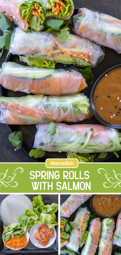 Salmon Spring Rolls, Fresh Spring Rolls Recipe, Healthy Spring Rolls, Summer Rolls Recipe, Rice Paper Recipes, Rice Paper Wraps, Salmon Wrap, Rice Wraps, Vietnamese Spring Rolls