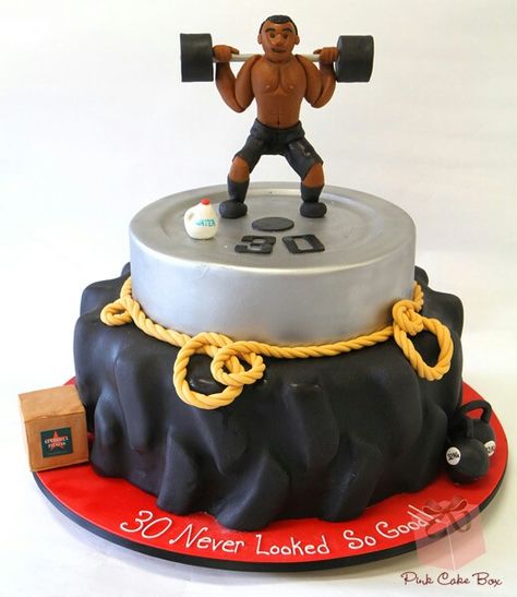 Weight lifter nice! Bolo Crossfit, Crossfit Cake, Fitness Cake, Gym Cake, Pink Cake Box, Diy Birthday Cake, Bolo Fit, Sport Cakes, 30 Birthday Cake