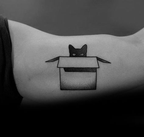 Tattoo Mens Cat In Box Bicep Of Arm Design Cat In Box, Tattoo Mens, Box Tattoo, Cat Tattoo Ideas, Cat Tatto, Pawprint Tattoo, Black Cat Tattoos, Kunst Tattoos, Shape Tattoo