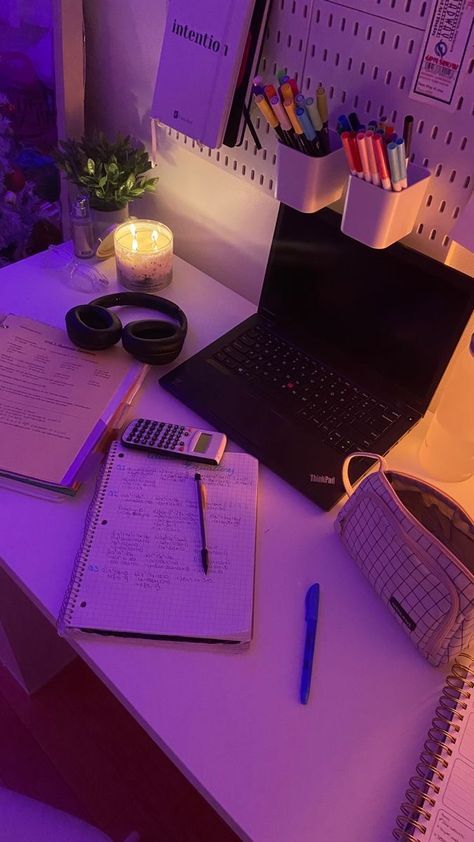 Purple Study Aesthetic, Study Desk Aesthetic, Self Foto, Academic Comeback, Pretty School Supplies, Studera Motivation, College Motivation, School Goals, Academic Validation