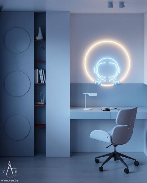 Space Theme Interior Design, Gaming Bedroom Design, Spaceship Interior Bedrooms, Contemporary Kids Bedroom, Lighting Home Office, Bedroom And Study, Home Architect, Boys Room Design, Themed Kids Room