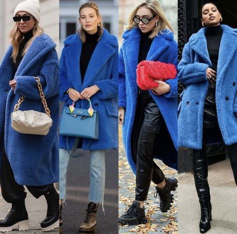 Blue Teddy Coat Outfit, Royal Blue Coat Outfit, Blue Fur Coat Outfit, Blue Coat Outfit Winter, Blue Monochromatic Outfit, Blue Coat Outfit, Teddy Coat Outfit, Royal Blue Coat, Blue Fur Coat