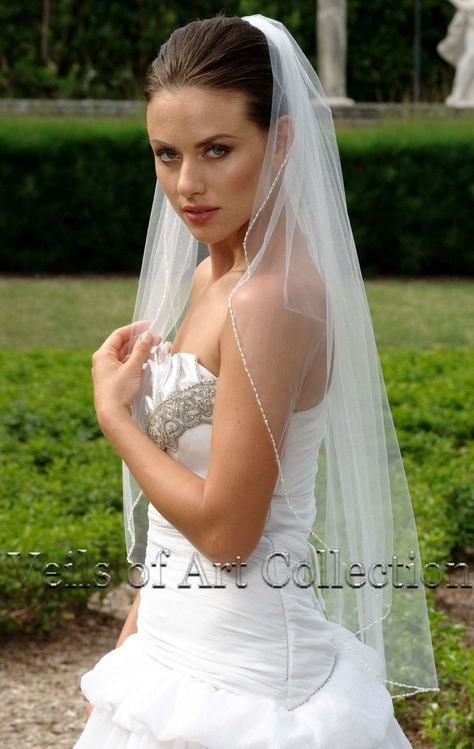 Designer One Tier Beaded Bridal Veil Fingertip Style by VeilsofArt Beaded Bridal Veil, Wedding Veil Styles, Fingertip Wedding Veils, Tulle Wedding Veil, Cathedral Bridal Veils, Veil Length, Veil Styles, Wedding Bridal Veils, Illusion Tulle