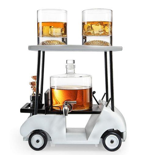 PRICES MAY VARY. LIMITED EDITION GOLF WHISKEY DECANTER SET: Elevate your collection with this exclusive whiskey decanter set, featuring a large golf-themed decanter with a unique wood golf cart holder and two golf ball whiskey glasses. Ideal for enhancing any man cave decor, this set is a must-have for those who seek whiskey gifts for men. UNIQUELY DESIGNED GOLF BALL GLASSES: Crafted from 100% lead-free borosilicate glass, these glasses provide a distinctive and stylish alternative to traditiona Wine Decanter Set, Whiskey Glasses Set, Whiskey Decanter Set, Whiskey Stones, Liquor Decanter, Whiskey Decanter, Decanter Set, Gifts For Golfers, Whiskey Glasses