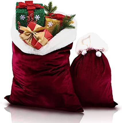 Narnia Props, Santa Sacks Diy, Santa Gift Bags, Christmas Santa Gifts, Christmas Velvet, Santa Toys, Diy Santa, Holiday Storage, Santa Bags