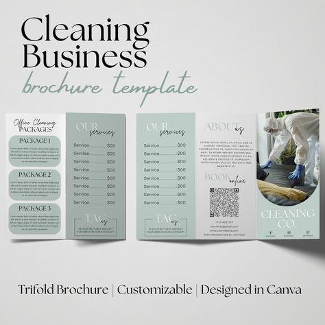 This Cleaning Services Brochure Template is perfect for marketing your housekeeping or cleaning services. It's simple to modify to your company requirements, and it's a wonderful approach to promote your cleaning services. This Cleaning Trifold Brochure Template will help your business stand out from the crowd with its sleek design and contemporary style. It's a great approach to bring in new clients while keeping old ones coming back for more.  With our flyer template, you can get your cleaning company noticed.  ♡ Note: It's a digital item and no physical items will be shipped to you. ♡ What is included? -  Brochure Design - size 29.7cm x 21cm - A PDF with instructions to access the templates. ♡ How does it work? 1. Purchase the template 2. After purchasing you will receive a PDF file wit Cleaning Business Marketing, Client Gifts Business, Services Brochure, Business Cleaning Services, Cleaning Flyers, Cleaning Service Flyer, Cleaning Services Company, Buisness Cards, Business Marketing Plan