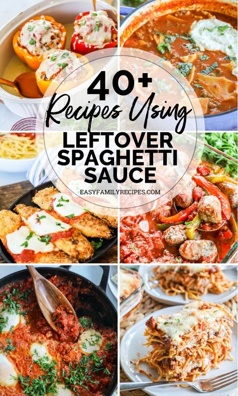 A list of 40+ delicious recipes for you to make so that you don't waste any of your leftover spaghetti sauce! Including family favorite classic recipes, quick and easy weeknight options, soups, and casseroles, this list is a must have. Spaghetti Meat Sauce Leftovers Ideas, What To Make With Spaghetti Sauce, Leftover Pasta Sauce Recipes, Recipe For Leftover Spaghetti Sauce, Recipe Using Spaghetti Sauce, Leftover Spaghetti Recipe, Leftover Pasta Recipes, Leftover Spaghetti Sauce, Leftover Spaghetti