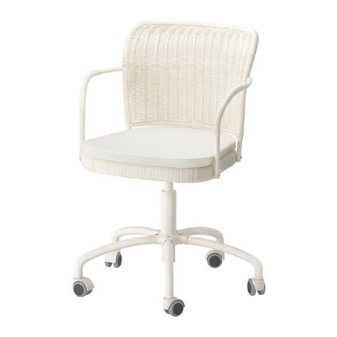 IKEA - GREGOR, Swivel chair, Vittaryd white,  , , You sit comfortably since the chair is adjustable in height.The casters are rubber coated to run smoothly on any type of floor. Ikea Office Chair, French Study, Ikea Office, Bedroom Upgrade, Zen Bedroom, Ikea Chair, Ikea Home, Chair White, Beach Bedroom