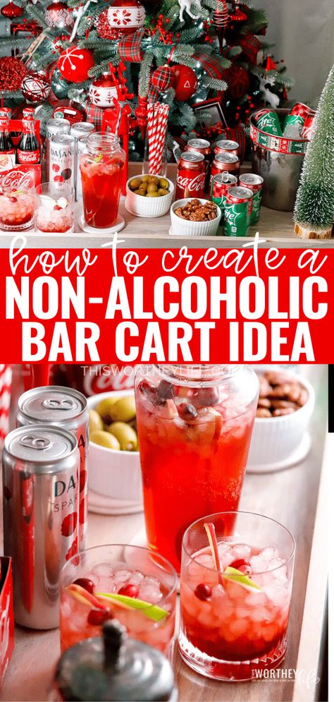 Stocking A Bar, Holiday Mocktail, Christmas Mocktails, Mocktail Bar, Mocktail Drinks, Virgin Drinks, Kid Friendly Drinks, Alcohol Free Drinks, Drink Recipes Nonalcoholic