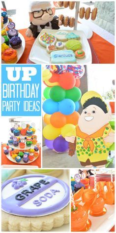 A colorful UP boy birthday party with balloons, adventure goodie bags, face painters and a balloon artist!  See more party planning ideas at CatchMyParty.com! Up Movie Birthday Party, Disney Up Birthday Party, Up Birthday Party Theme Disney Boy, Up Movie Party Theme, Up Movie Decorations Party Ideas, Disney Up Birthday Party Theme, Disney Up Party Ideas, Up Movie Birthday Theme, Up Movie Party Ideas