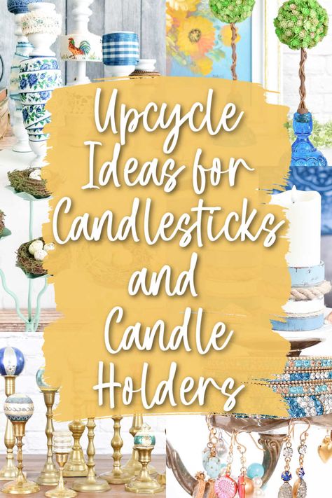 Thrift store shelves are littered with all kinds of candlesticks and candle holders- wood, glass, metal brass- you name it! And if you don't burn candles all that often, here are some great ways to upcycle them. No candles required (for most of them)! Candlestick Repurpose, Diy Hat Stand, Candlestick Makeover, Upcycled Candle Holders, Candle Repurpose, Diy Candle Sticks, Selfie Filters, Candle Stick Decor, Thrift Store Diy