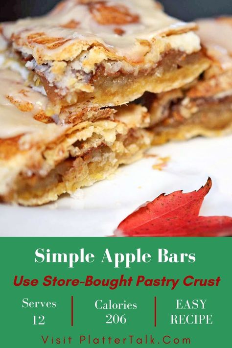 Store Bought Pie Crust Recipes, Pillsbury Pie Crust Recipes, Apple Pie Bars Easy, Pie Crust Dessert, Easy Food Ideas, Quick Apple Dessert, Apple Pie Bars Recipe, Apple Dessert Recipes Easy, Ready Made Pie Crust