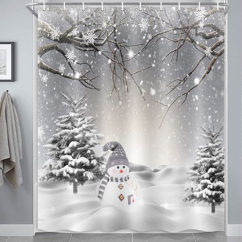 Snowman Shower Curtain, Fall Shower Curtain, Christmas Shower Curtain, Curtains For Bathroom, Winter Shower, Halloween Shower Curtain, Cloth Shower Curtain, Snowman Snowflake, Gray Bathroom Decor