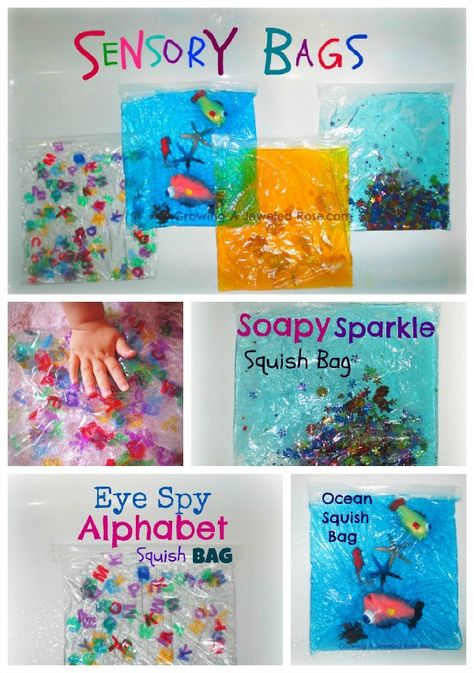 Lots of sensory bag ideas! .... I've made these at work and they are so fun! Ece Activities, Activities Director, Mainan Diy, Maluchy Montessori, Sensory Bag, Sensory Bags, Halloween Sensory, Aktiviti Kanak-kanak, Gold Door