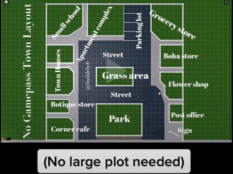 Bloxburg Town Layout Without School, Town Lay Out Bloxburg, Small Plot City Layout Bloxburg, Bloxburg Town Layout With Apartment, Bloxburg Town Layout For Small Plot, Bloxburg City Ideas Small Plot, Small Bloxburg City Layout, Plot Ideas Bloxburg, Bloxburg Hotel Layout Cheap