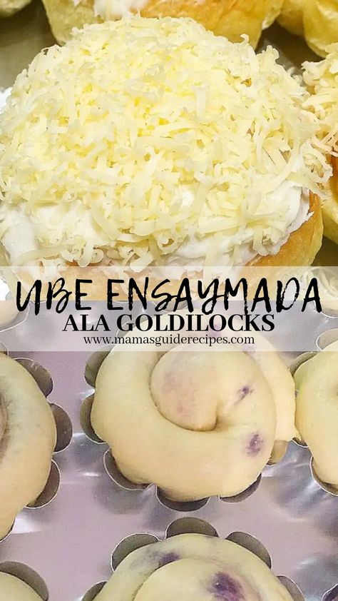 Freshly baked ube ensaymada ala Goldilocks! Bake some today. You can even add ube jam to your margarine to add more flavor if you like. Filipino Desserts Recipes, Ube Ensaymada, Filipino Bread Recipe, Ensaymada Recipe, Ube Jam, Pandesal Recipe, Filipino Dessert Recipes, Filipino Snacks, Ube Recipes