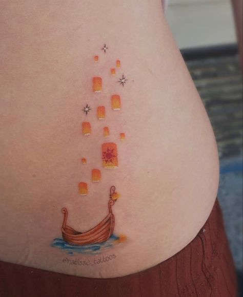 Disney Tangled Tattoo, Rapunzel Tattoo, Firework Tattoo, Lantern Tattoo, Cross Tattoos For Women, Light Tattoo, Cute Tiny Tattoos, Cute Tattoos For Women, Line Art Tattoos