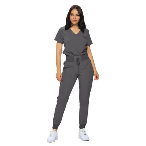 PRICES MAY VARY. PETITE AND REGULAR SIZING- Fit is important, go with Monarch scrub sets for the size that fits YOU. Refer to our size chart for the perfect fit scrubs! PREMIUM STRETCH- Our Poly/Spandex blend scrub set is crafted from a high-quality blend of stretch fabric, ensuring durability, flexibility, and all-day comfort. TUCK-IN SCRUB TOP- Keep it simple and clean with this one pocket tuckable top for a modern, professional look. MODERN RELAXED FIT JOGGER PANTS- Featuring a soft-ribbed wa Scrubs Jogger Pants, Gray Scrubs Outfit, Scrub Outfit Ideas, Scrubs Uniform Cute Fashion Styles, Scrub Pants Outfit, Scrub Fashion, Scrubs Uniform Cute, Nurse Vibes, Jogger Scrubs