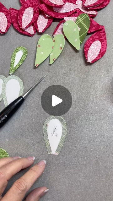 Jill Finley on Instagram: "Prepare your appliqué shapes by turning the edge under before you add them to your block. 1. Make templates from Jillily Studio Maker Paper. 2. Press template to the wrong side of your fabric—the heat will make it stick. 3. Cut fabric around template leaving a 1/4” seam allowance. 4. Moisten the seam allowance with starch using a Jillily Studio Starch Brush. 5. Use a Jillily Studio Quilter’s Digit to pull the fabric over the template as you press with an iron. 6. Remove the template—it can be used again! 7. Lastly, when all your pieces are prepared, stick them to your block using Jillily Studio Appliqué-Glue. (Not shown in this video.) Happy Appliqué! #jillilystudio #applique #prepareapplique #appliquethejillilyway #makerpaper #starchbrush #quiltersdigit Rilli Applique Design, Paper Applique Art, How To Apply Applique To Fabric, How To Do Applique Work, Applique Work Tutorial, Appliqué Quilt Patterns, Fabric Leaves Diy, How To Applique For Beginners, Aplic Work Design Ideas