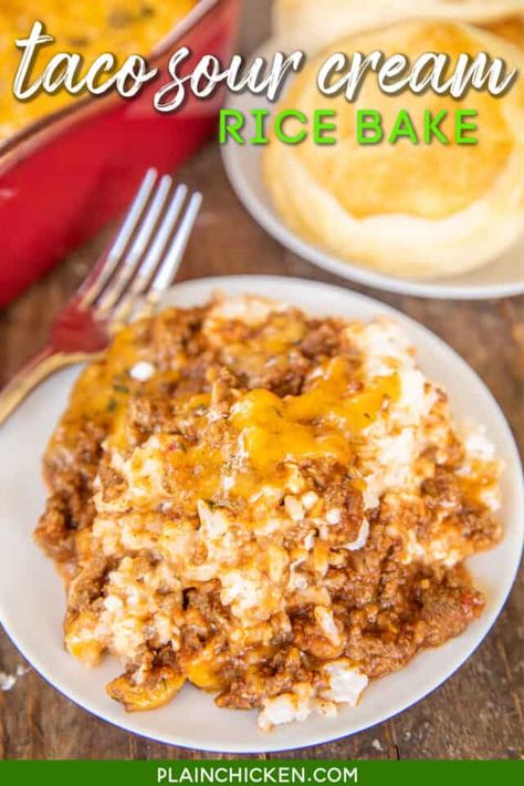 Sour Cream Rice Bake, Sour Cream Rice, Easy Ground Beef Casseroles, Mexican Chopped Salad, Creamed Rice, Mexican Casserole Recipe, Taco Rice, Rice Bake, Main Dish Casseroles