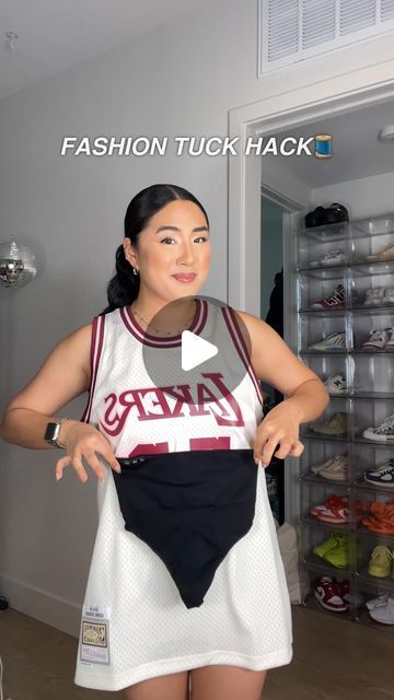 Janette Ok on Instagram: "totally worth trying! 💕
hack credit: @evelilycp 
jersey: @culturekings @dennisrodman @mitchellandness 
suit set: @saulee" How To Wear An Oversized Jersey, Sports Jersey Outfit, Layered Turtleneck, Oversized Jersey, Jersey Outfit, Layering Outfits, Fashion Hacks, March 17, Suit Set