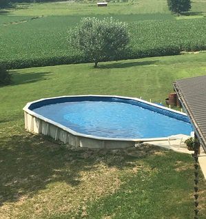 Partial Underground Pool, Above Ground Pool On A Slope, Above Ground Pools On A Sloped Yard, Above Ground Pool Sloped Backyard, Semi Inground Pool Ideas Backyards, Inground Pool Ideas Sloped Yard, Half In Ground Pool Ideas, Partial Inground Pool Ideas, Sunken Pool