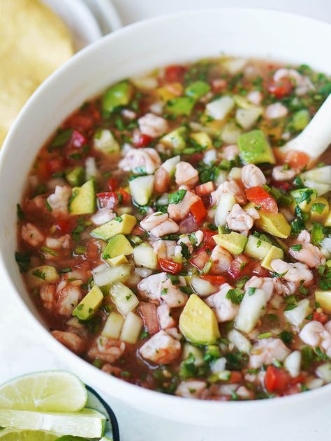 Ceviche De Camaron Sonora Style | by Muy Delish How To Make Ceviche, Mexican Ceviche, Shrimp Ceviche Recipe, Chili Lime Seasoning, Ceviche Recipe, Shrimp Ceviche, Healthy Mexican, Frozen Shrimp, Small Tomatoes