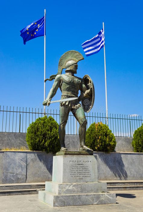 Statue of king Leonidas in Sparta, Greece stock photos Leonidas Sparta, Sparta Greece, Greece History, King Leonidas, History Background, Image King, Greek Warrior, Warrior King, Ancient Statues