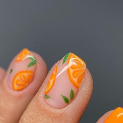 Orange Slice Nail Art, Lemon Themed Nails, Food Inspired Nails, Lime Fruit Nails, Nails With Oranges Fruit, Fruit Slice Nails, Orange Blossom Nails, Clementine Nails, Citrus Nail Art