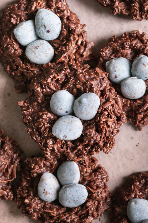 Coconut Nests Easter, Easter Nest Cookies, Bird Nest Cookies, No Bake Coconut Cookies, Birds Nest Cookies, Easter Birds Nest, Chocolate Sunflower, Chocolate Nests, Sunflower Seed Butter