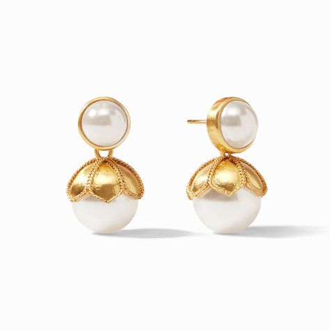 Wedding Gold Earrings, Dreamy Jewelry, Simple Jewellery, Pearl Statement Earrings, Julie Vos, Hoop Charms, Statement Earring, Pearl Set, Jewel Box