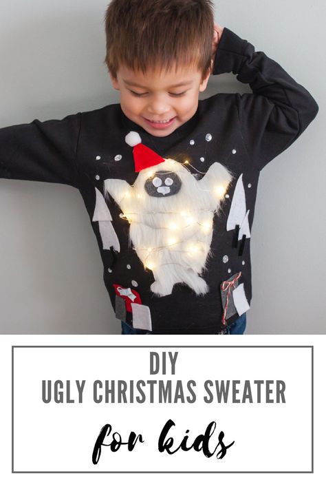 Toddler Ugly Christmas Sweater Diy, Kids Ugly Christmas Sweater Ideas Boys, Diy Kids Ugly Christmas Sweater Ideas, Ugly Christmas Sweater For Kids, Toddler Ugly Christmas Sweater, Boys Ugly Christmas Sweater, Kids Ugly Sweater, Ugly Christmas Sweater Contest, Christmas Sweater Outfits