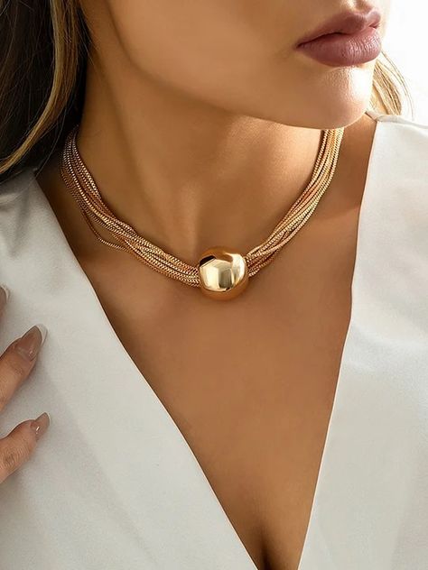 UOOZEE Grunge Necklace, Grunge Jewelry, Chunky Chain Necklaces, Round Necklace, Neck Jewellery, Estilo Punk, Classy Jewelry, Ball Necklace, Metal Accessories