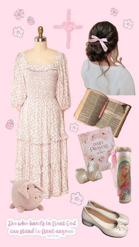 #christmasaesthetic #christ #christiangirlaesthetic #pinkchristian #jesuslovesyou #jesussaves #jesusisking #orthodox #modestoutfit #modestfashion Convention Outfits, Cute Church Outfits, Modest Girly Outfits, Catholic Veil, Church Fits, Daughters Of The King, Princess Outfits, Church Outfits, Modest Fashion Outfits