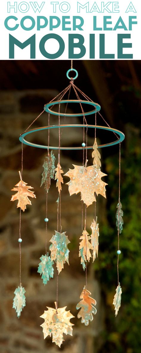 How to make a handmade copper leaf mobile perfect for Fall. The craft kit includes all the supplies you need. A simple DIY craft tutorial idea. Leaf Mobile, Donor Recognition, Diy Copper, Crunchy Leaves, Handmade Mugs, Healing Garden, Knot Tying, Copper Diy, Copper Leaf