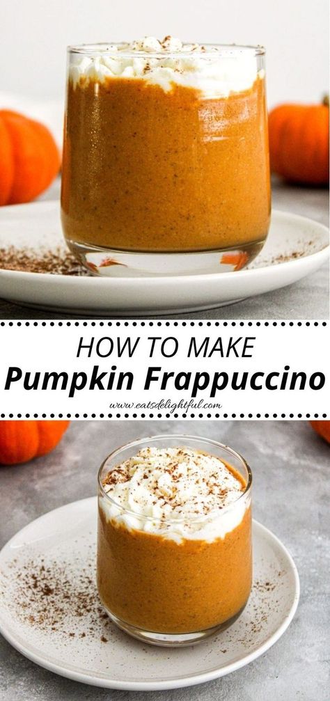 pumpkin Frappuccino in cup How To Make Frappuccino, Pumpkin Frappuccino, Menu Starbucks, Coffee Frappuccino, Homemade Frappuccino, Frappuccino Recipe, Starbucks Menu, Pumpkin Spice Syrup, Starbucks Frappuccino