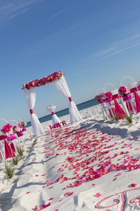 Beach Wedding Aisles, Beach Wedding Locations, Beach Wedding Centerpieces, Beach Theme Wedding Invitations, Hot Pink Weddings, Destin Florida Wedding, Beach Wedding Flowers, Florida Beach Wedding, Wedding Venues Beach