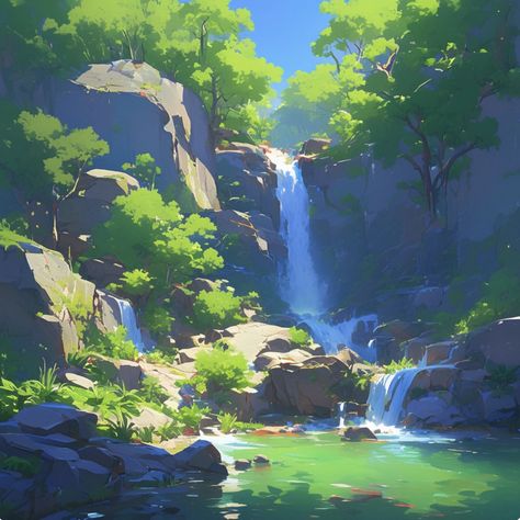 Lake Environment Concept Art, Water Landscape Drawing, Reference Scenery, Environment Drawing Ideas, Landscape Concept Art, Painting Environment, Landscape Drawing Tutorial, Environment Sketch, Art Environment