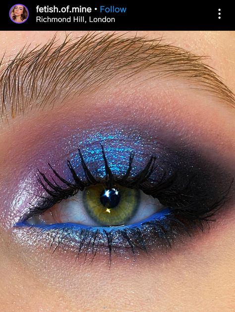 Taylor Swift Midnight Makeup Looks, Midnight Rain Taylor Swift Makeup, Dark Blue Glitter Eye Makeup, Disco Night Makeup, Midnight Make Up Taylor Swift, Midnights Taylor Swift Aesthetic Makeup, Taylor Swift Midnight Eye Makeup, Midnights Makeup Look, Sapphire Makeup Looks