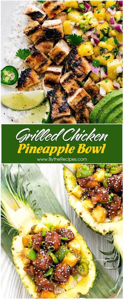 Pineapple Bowl Recipe, Pineapple Bowls, Grilled Pineapple Recipe, Grilled Pineapple Salsa, Black Stone Recipes, Chicken Pineapple, Fancy Foods, Pineapple Bowl, Pineapple Pork