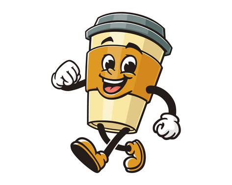 Cup Cartoon, Mascot Illustration, Adobe Illustration, Character Mascot, Cartoon Mascot, Vintage Coffee Cups, Mug Art, Retro Cartoons, Mascot Design