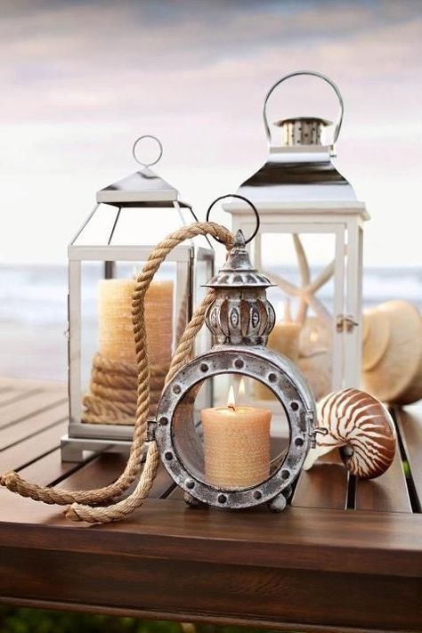 Lanterns are an easy, affordable way to dress up your space for the holidays — both inside and out. Deco Marine, Haus Am See, Dream Beach Houses, Seaside Decor, Cottage By The Sea, Decor Shabby Chic, Beachy Decor, Nautical Home, Style Deco