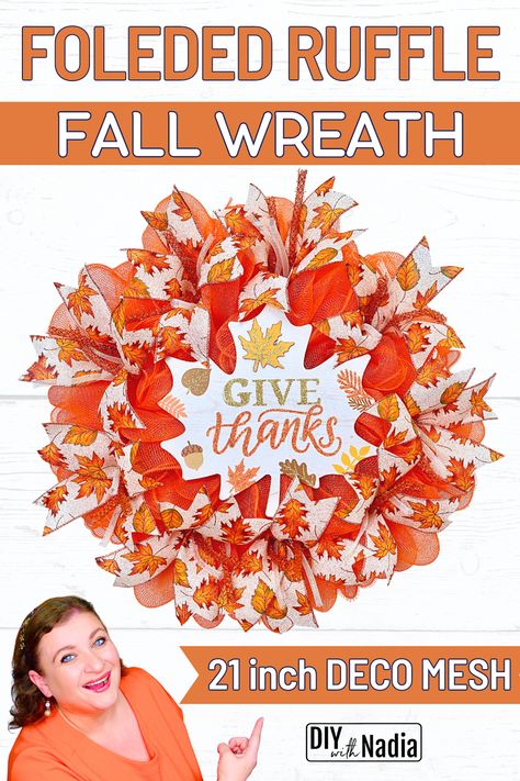 Metal Wreath Ring, Easy Diy Fall Crafts, Ruffle Wreath, Deco Mesh Wreaths Tutorials, Fall Deco Mesh Wreath, Wreath Ring, Deco Mesh Wreaths Diy, Fall Deco Mesh, Mesh Wreath Tutorial