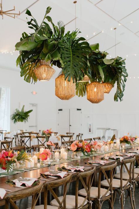 Rattan Party Decor, Rattan Pendant Lighting, Tropical Reception, Tropical Greenery Wedding, Sayulita Wedding, Tropical Wedding Reception, Tropical Centerpieces, Jungle Wedding, Tropical Wedding Theme