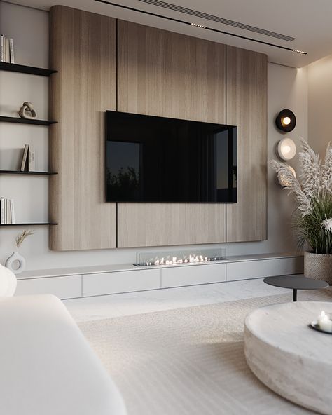 Tv Units Modern Luxury, Living Room Interior Design Modern Minimalist, Feature Wall Ideas Tv, Tv Unit Wall Design Living Room, Minimal Tv Wall Design, Minimal Tv Unit Design, Minimal Wall Design, Minimal Tv Wall, Minimal Tv Unit