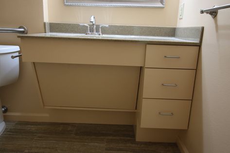 Ada Bathroom Vanity, Wheelchair Bathroom, Wheelchair Accessible Bathroom, Ada Vanity, Ada Sink, Ada Bathroom, Ramp Design, Bathroom Vanity Designs, Accessible Bathroom