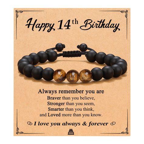 PRICES MAY VARY. 【Happy 14th Birthday Gifts】--"You're braver than you believe, stronger than you seem, smarter than you think, and Loved more than you know." Give this cute bracelet to your boy and let him know you will love him always and forever and help him celebrate his 14th birthday with this simple and cute gift. 【Material】--Our bracelet is made of natural tiger eye stone and black agate stone, which is lightweight and suitable for daily wear and any occasion. 【Suitable Size】--Bracelets ca Black Agate Stone, Natural Stone Beads, Woven Bracelet, Braided Rope, Tiger Eye Stone, Black Agate, Eye Stone, Bracelet Jewelry, Stone Beads