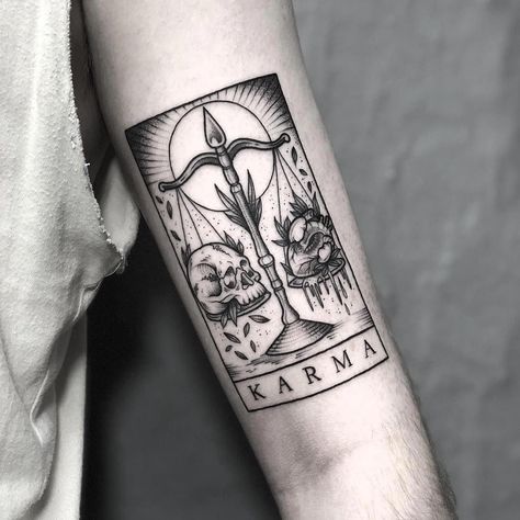 Tattoo Karma, Tato Salib, Karma Tattoo, Dragons Tattoo, Tarot Card Tattoo, Tarot Tattoo, Occult Tattoo, Libra Tattoo, Inspiration Tattoos