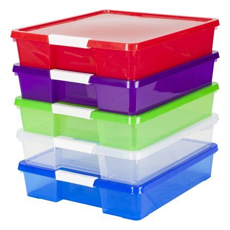 Storex 12x12 Stack & Store Box, Multiple Colors (5 units/pack) Organize Your Room, Plastic Craft, Classroom Storage, Integrated Handles, Office Furniture Accessories, Classroom Supplies, Plastic Crafts, Paper Storage, Space Saving Storage